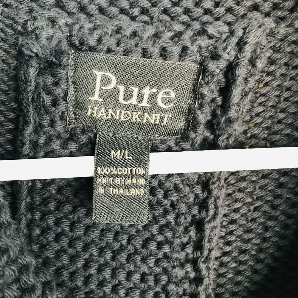 Pure Womens Handknit Cardigan Sweater Sz M/L Black 100% Cotton Chunky Buttons - Picture 3 of 7